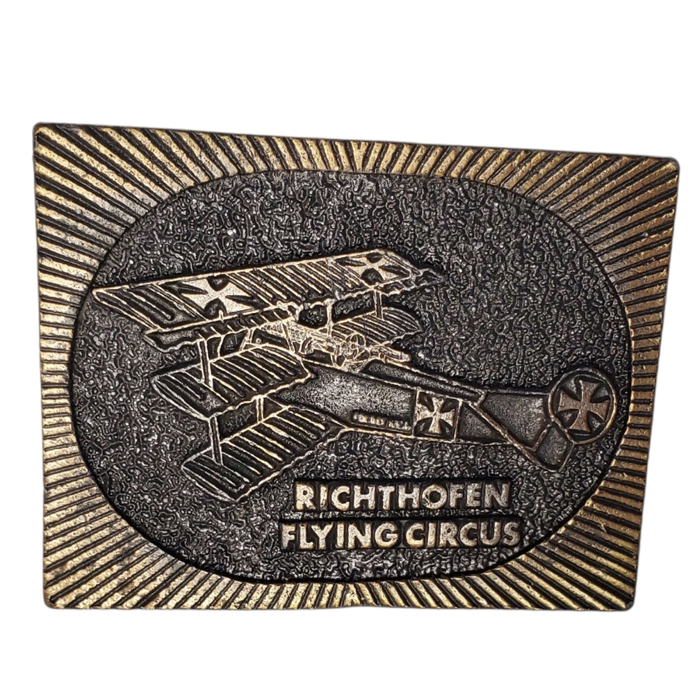 Brass Belt Buckle Richthofen Flying Circus Vintage Accessory